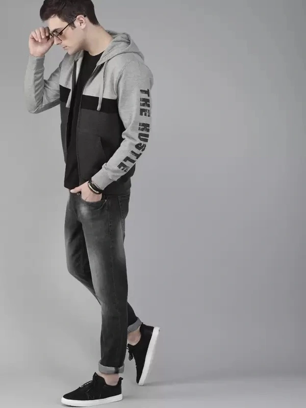 Men Full Sleeve Color Block Hooded Sweatshirt 