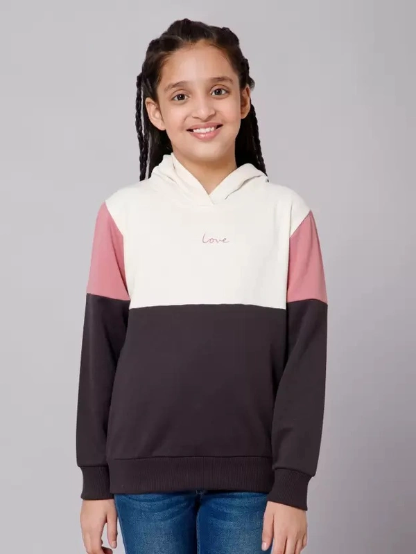 Girls Full Sleeve Color Block Hooded Sweatshirt 