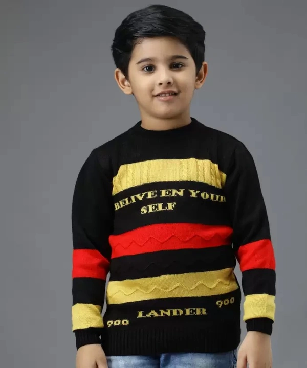 Boys Colorblock Round Neck Black, Red, Yellow Sweate