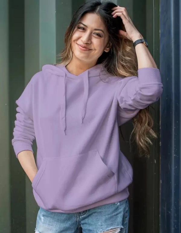 Women Full Sleeve Solid Hooded Sweatshirt