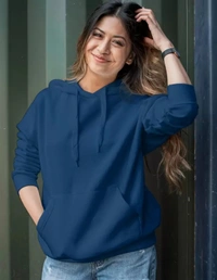 Women Full Sleeve Solid Hooded Sweatshirt