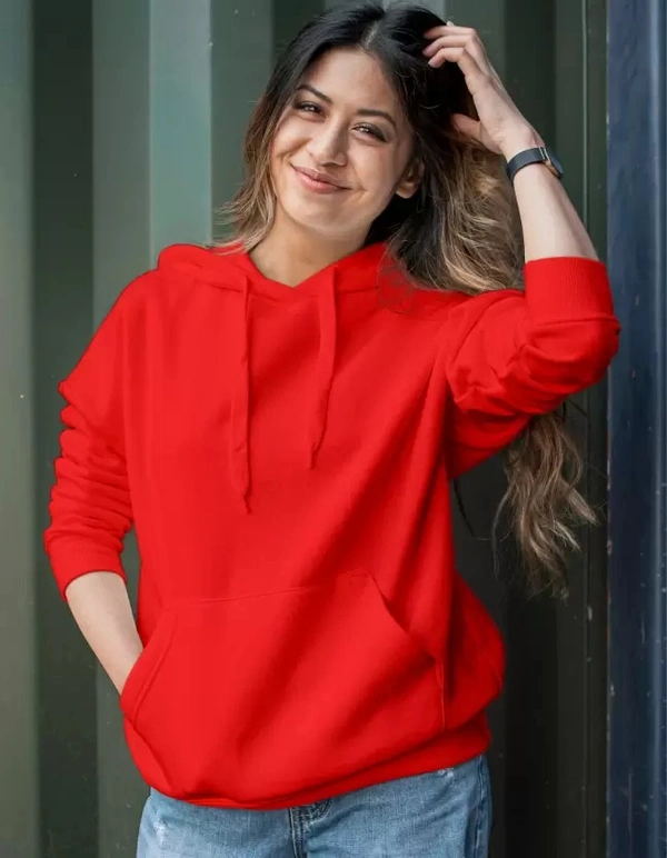 Women Full Sleeve Solid Hooded Sweatshirt