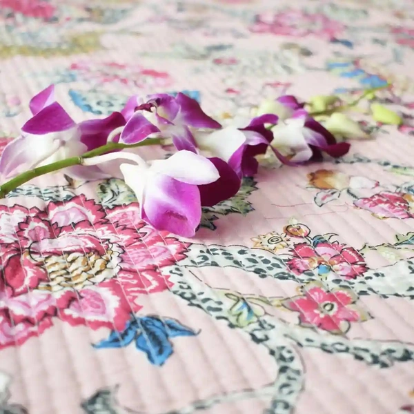 Pink Mystique All Over Printed King Sized Quilted Bedcover Set