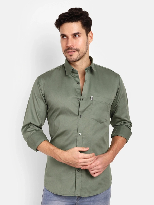 Men Light Green Regular Fit Full Sleeves Casual Cotton Shirts