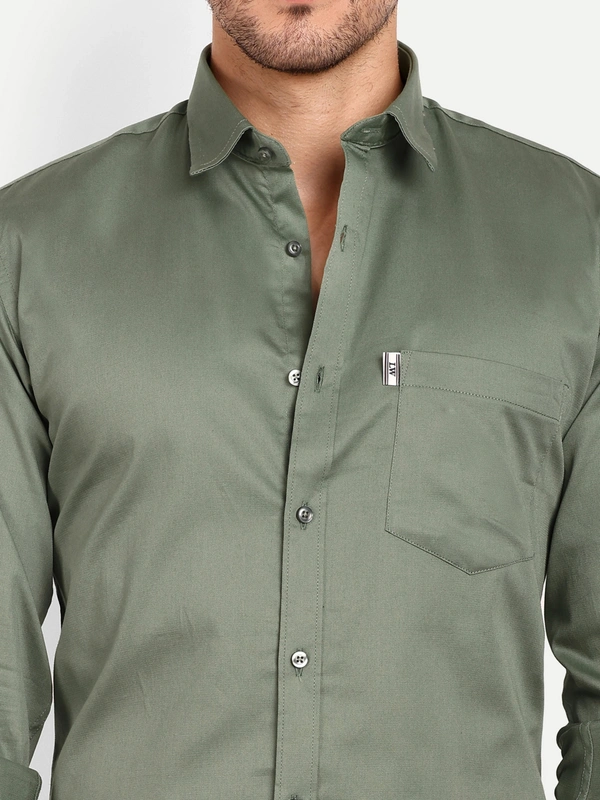 Men Light Green Regular Fit Full Sleeves Casual Cotton Shirts