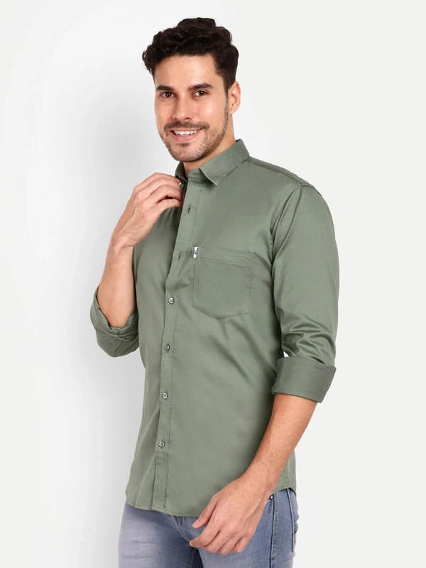 Men Light Green Regular Fit Full Sleeves Casual Cotton Shirts