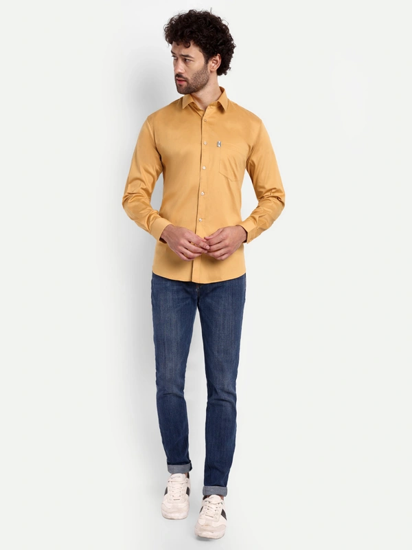 Men's Solid Regular Fit Dobby Lycra Yellow Casual Shirt