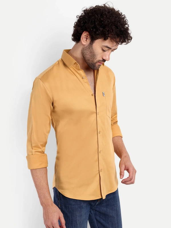 Men's Solid Regular Fit Dobby Lycra Yellow Casual Shirt