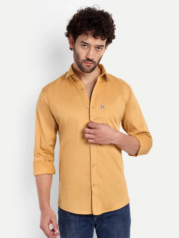 Men's Solid Regular Fit Dobby Lycra Yellow Casual Shirt