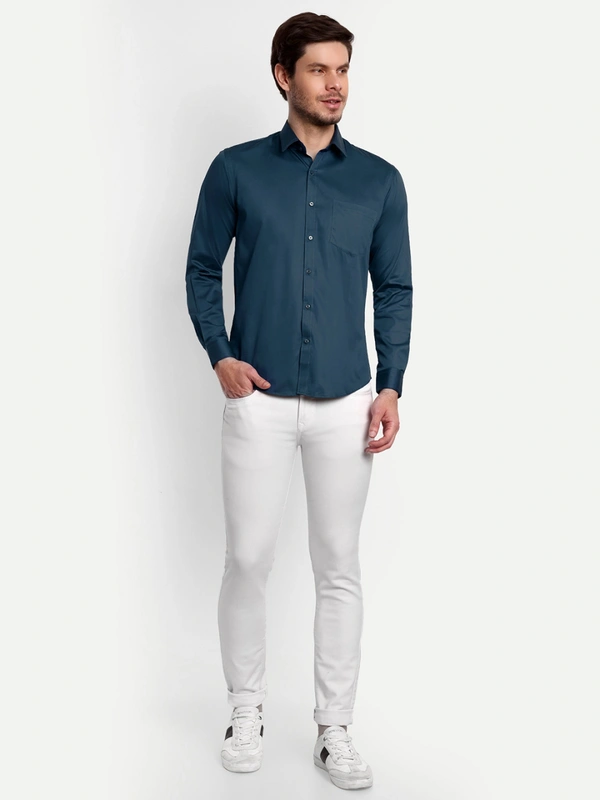 Lewogle Men's Solid Dark Blue Casual Shirt