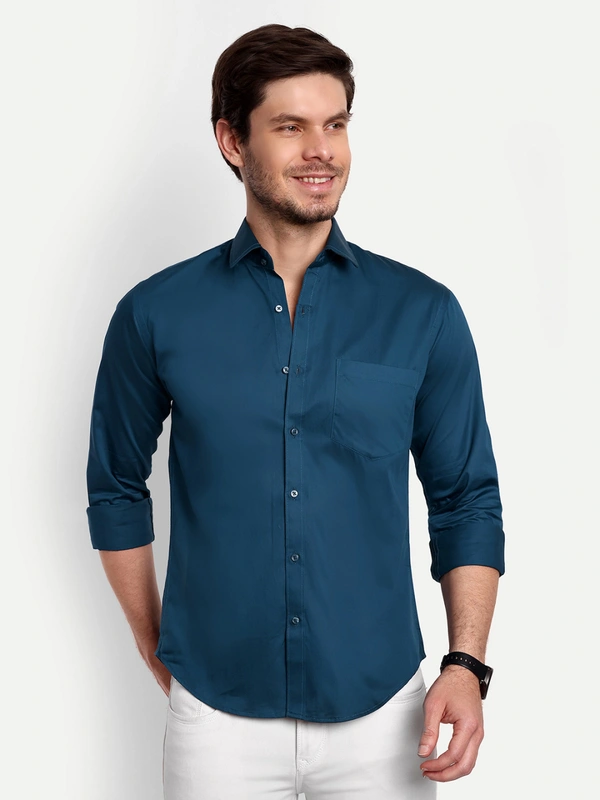 Lewogle Men's Solid Dark Blue Casual Shirt