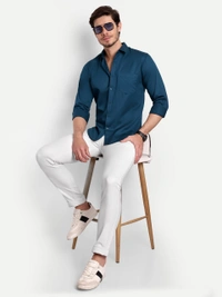 Lewogle Men's Solid Dark Blue Casual Shirt