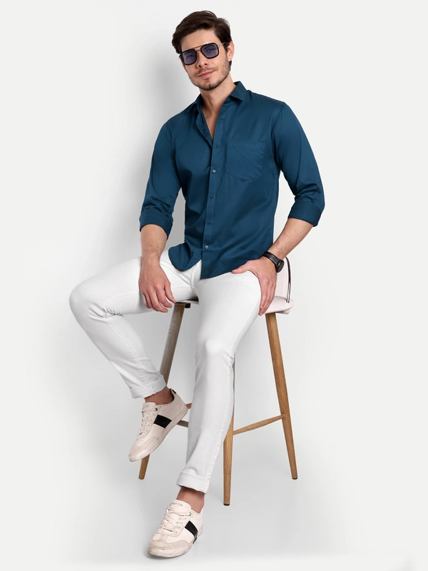 Lewogle Men's Solid Dark Blue Casual Shirt