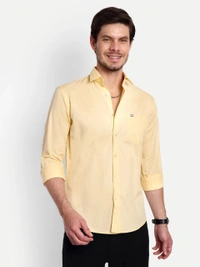 Lewogle Men's Solid Light Yellow Casual Shirt