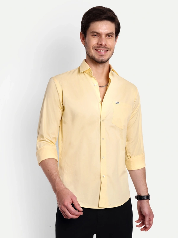 Lewogle Men's Solid Light Yellow Casual Shirt