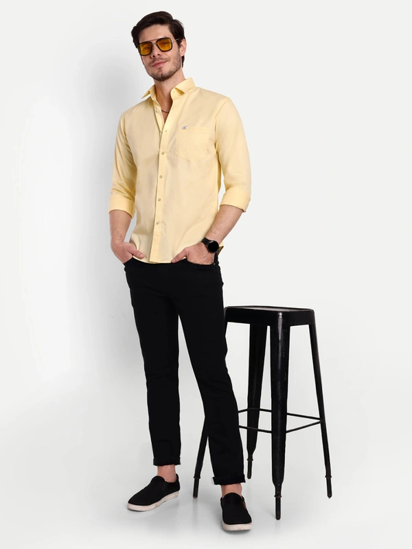 Lewogle Men's Solid Light Yellow Casual Shirt