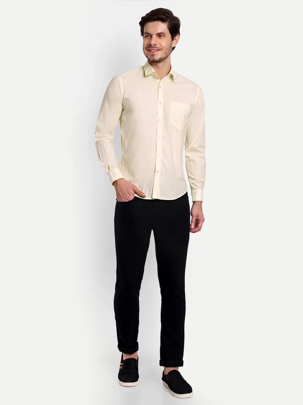 Lewogle Men's Solid Yellow Casual Shirt