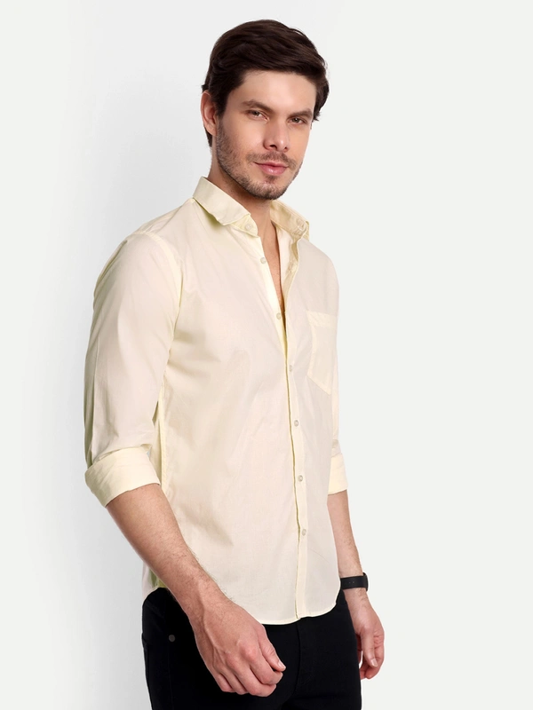 Lewogle Men's Solid Yellow Casual Shirt