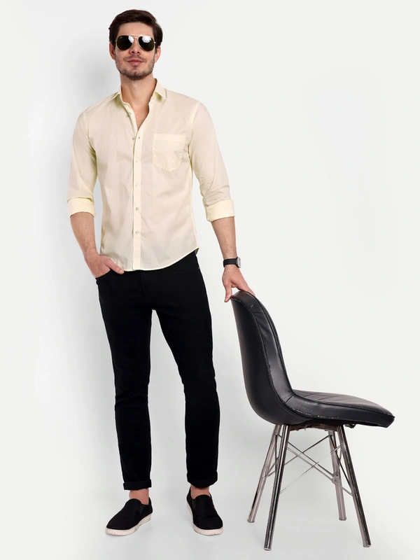 Lewogle Men's Solid Yellow Casual Shirt