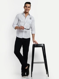 Men's Small Checkered Grey Casual Cotton Excel Linen Shirt