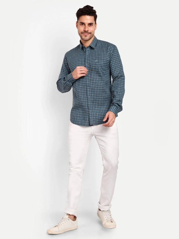 Men's Checkered Pastel Blue Casual Cotton Shirt