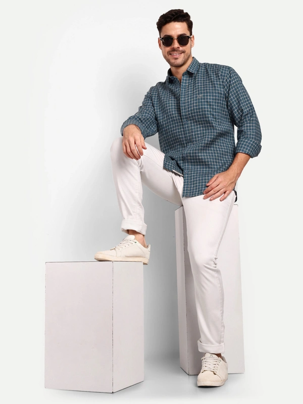 Men's Checkered Pastel Blue Casual Cotton Shirt