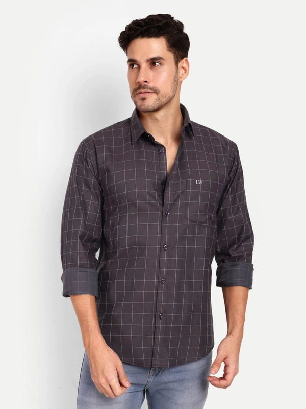 Men's Checkered Dark Purple Casual Cotton Shirt