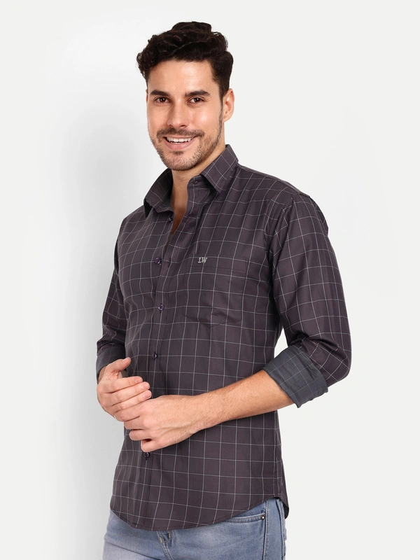Men's Checkered Dark Purple Casual Cotton Shirt