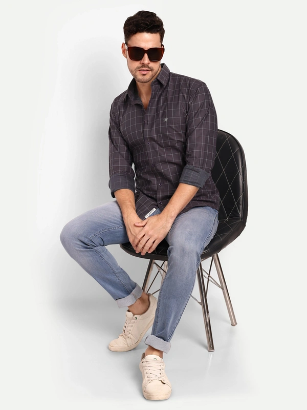 Men's Checkered Dark Purple Casual Cotton Shirt