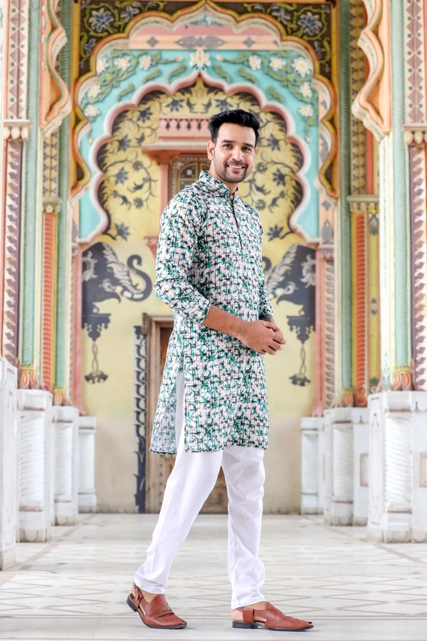 Pale Bluish-Green SheenFusion Polyester Kurta ( indiamarketto )