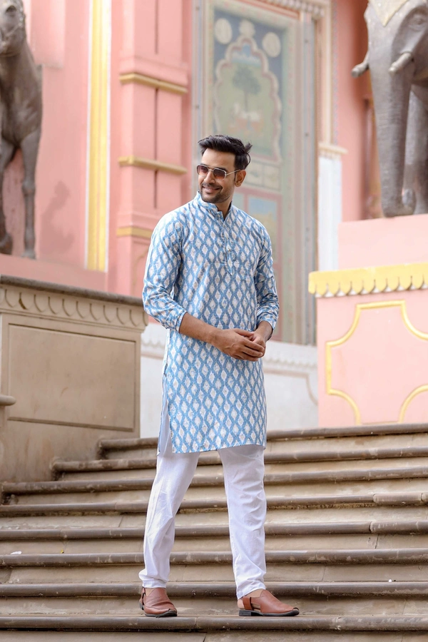 Blue Pattern SilkTouch Polyester Kurta ( indiamarketto )