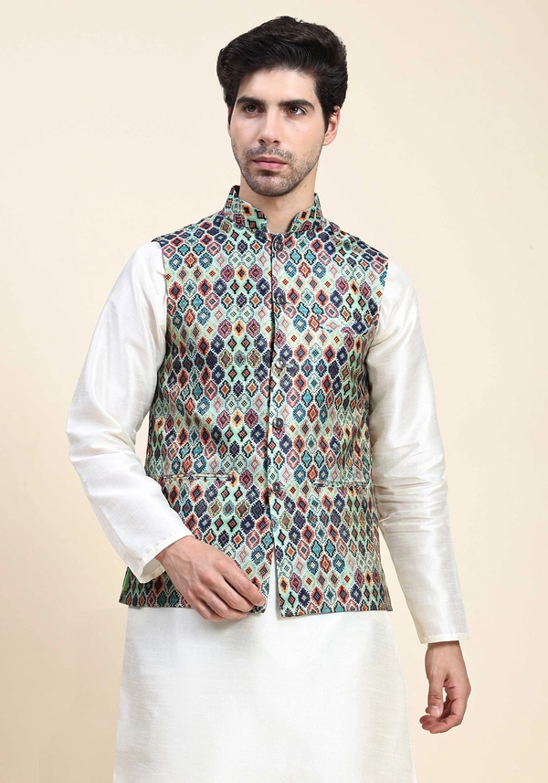 Classic Loom-Woven Nehru Jacket Jacket ( indiamarketto )