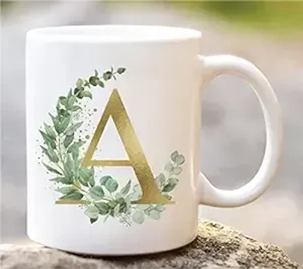 Colorful Floral Letter Alphabet A White Ceramic Mug - 300 ml (A)