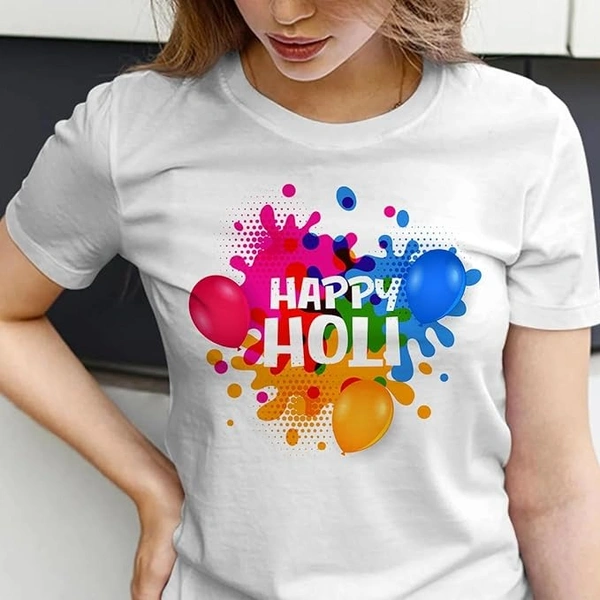 IMT Holi t-Shirt for Family|Regular |Dry fit|Happy Holi Printed| Half Sleeves t-Shirt for Holi White