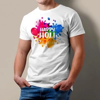 IMT Holi t-Shirt for Family|Regular |Dry fit|Happy Holi Printed| Half Sleeves t-Shirt for Holi White