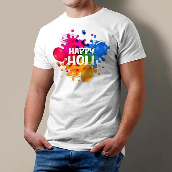 IMT Holi t-Shirt for Family|Regular |Dry fit|Happy Holi Printed| Half Sleeves t-Shirt for Holi White