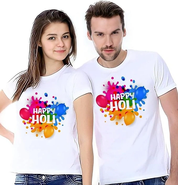IMT Holi t-Shirt for Family|Regular |Dry fit|Happy Holi Printed| Half Sleeves t-Shirt for Holi White