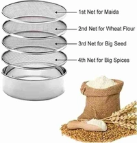 TIARA 4 in 1 Stainless Steel Interchangeable Sieve Set of 5 Flour Chalni Spices Food Strainers Atta Chalni Jaali Channi Atta Maida Strainer Silver