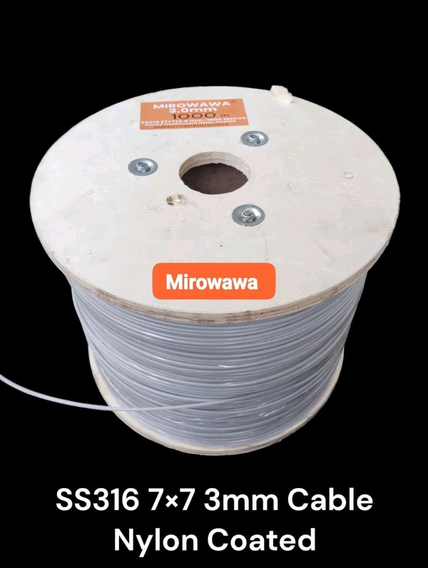 Mirowawa  3mm  (7×7) Invisible Grill Cable Wire Rope  3MM Stainless Steel SS316 with Nylon Coat 1000 Metres Roll 