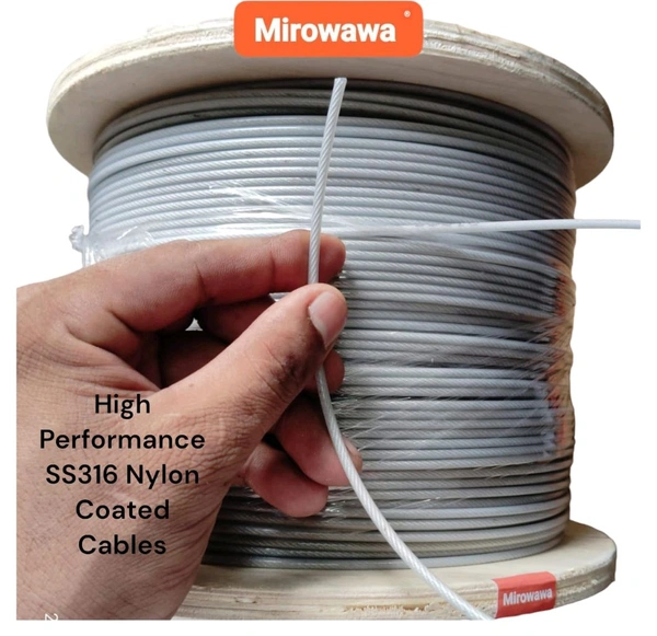 Mirowawa  3mm  (7×7) Invisible Grill Cable Wire Rope  3MM Stainless Steel SS316 with Nylon Coat 1000 Metres Roll 