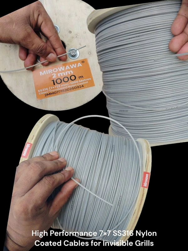 Mirowawa  2.5*( 7×7) Invisible Grill Cable Wire Rope 2.5 MM SS316 Stainless Steel with Nylon Coating 1000 Metres Roll