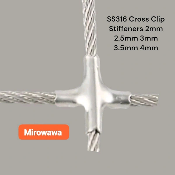 2mm Cross Clip Stiffener Plus SS316 For Invisible Grills Cables Wire Rope 