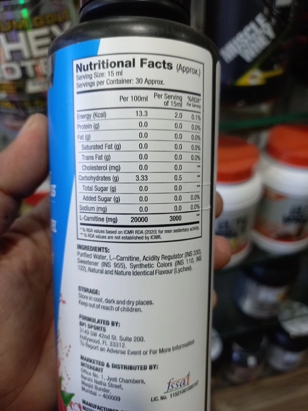 BPI SPORTS  L-CARNITINE 3000mg - Lychee Slush Splash, 30, 450ml