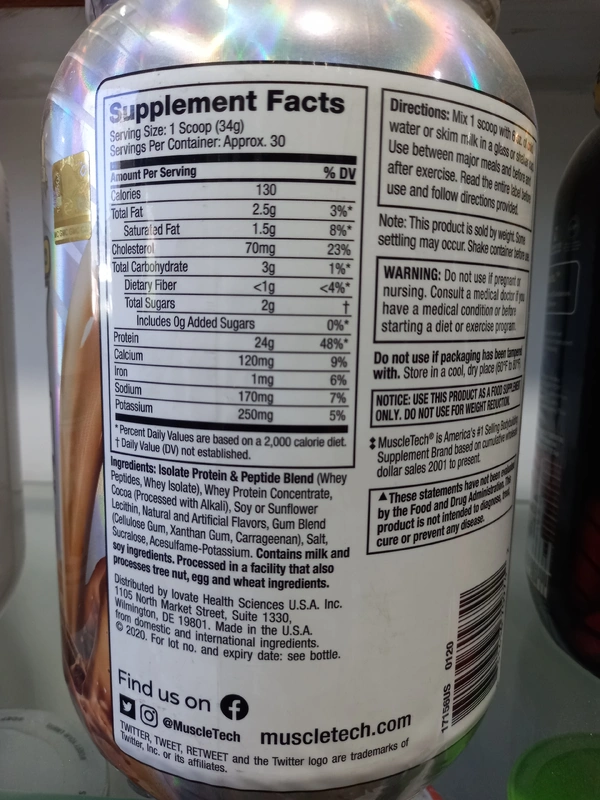 Muscletech  Premium Gold 100% WHEY PROTEIN Peptides + Isolate Primary Source - 1.01kg, Double Rich Chocolate, 30