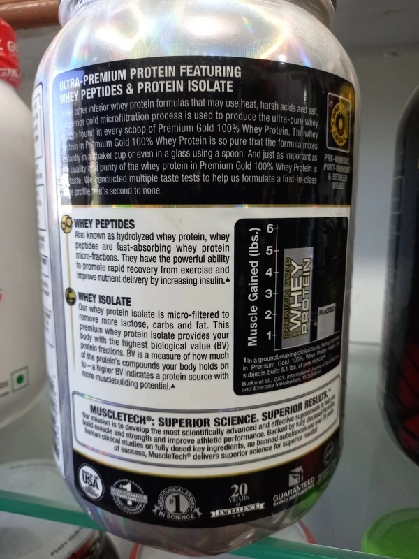 Muscletech  Premium Gold 100% WHEY PROTEIN Peptides + Isolate Primary Source - 1.01kg, Double Rich Chocolate, 30