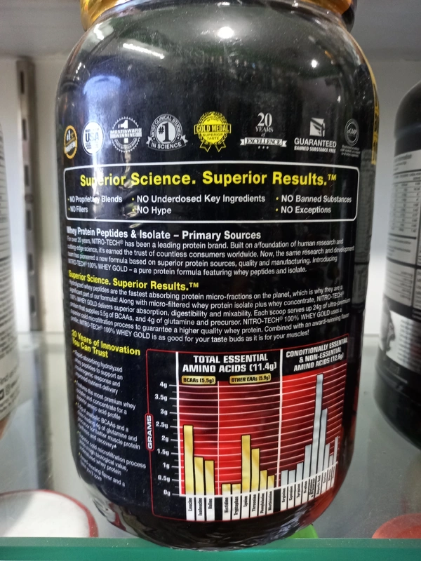 Muscletech  Nitrotech Whey gold Whey Protein Peptides And Isolate - Primary Source 4 Servings Free - 1.02kg, Double Rich Chocolate, 31