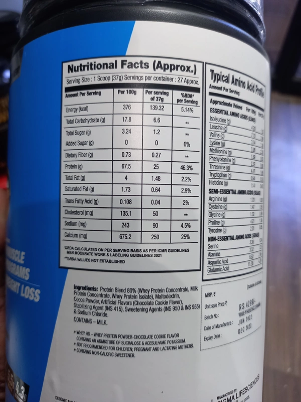 BPI SPORTS  Whey HD Ultra Premium Whey Protein Powder  - 1kg, Chocolate Cookie, 27