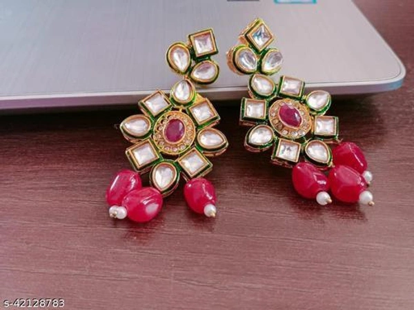 Anuttam's kundan beads earrings  - Green