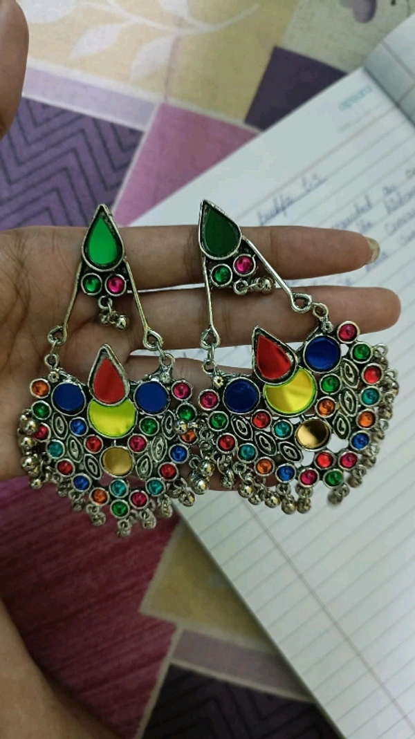  Oxidized Silver Color Multistone Earrings Set