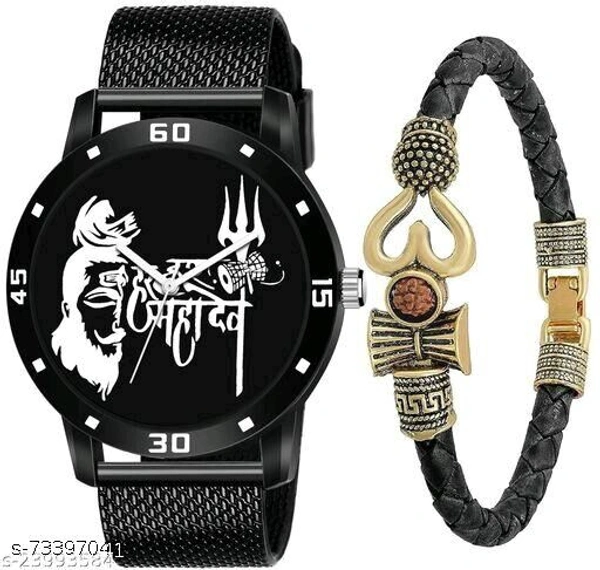 Stylish Men Mahadev Bracelet with Free Analog Watch
